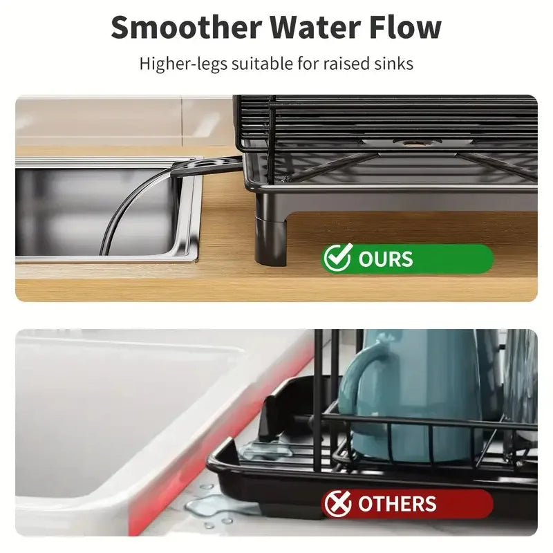 Black Metal Dish Drying Rack with Utensil Holder & Drain Board - photo 5