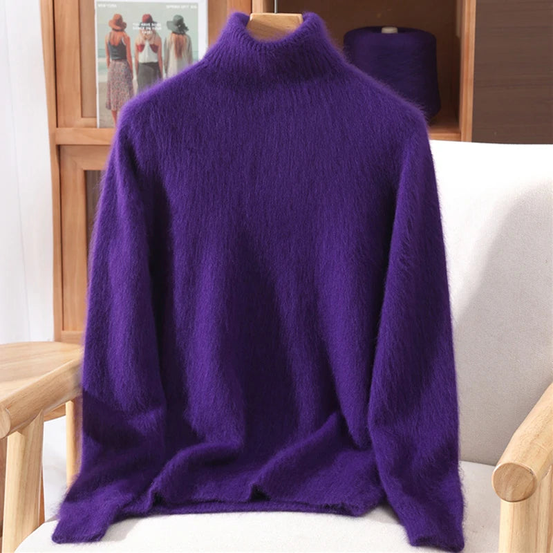 Women's High Collar Knit Sweater, Thick Pullover