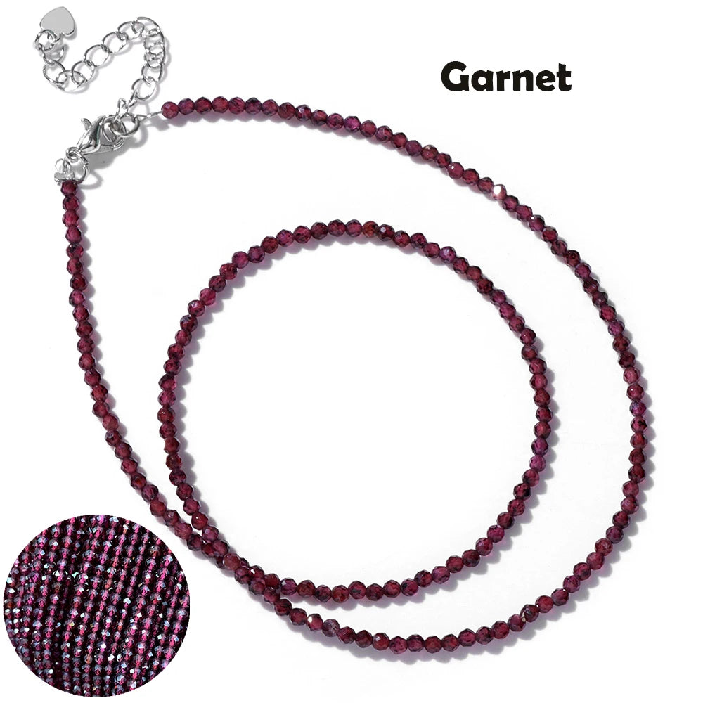 Mini Gem Stone Beaded Necklace 2mm Faceted Natural Agat Quartz Female Fashion Party Choker for Women Girl Jewelry Gift Wholesale