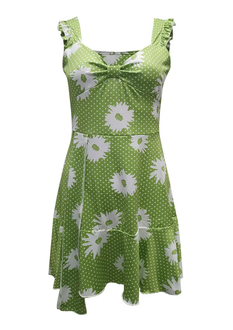 2026 Cross border New European and American Summer Printed Strap Dress Flower Dress Strap Dress Women