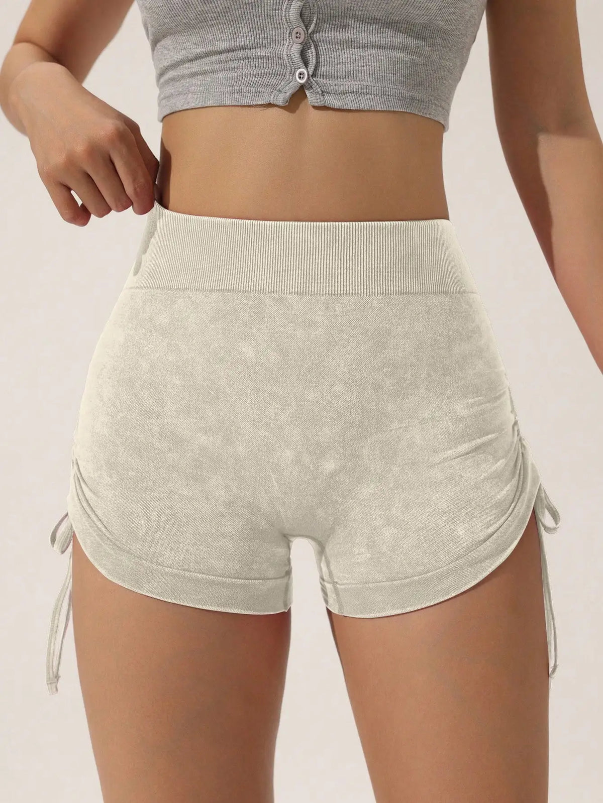 Drawstring frosted shorts for women, peach lifting buttocks, fitness cycling, three part pants, running sports, frosted shorts