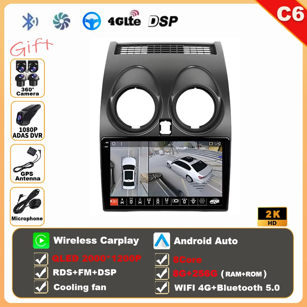 Android 16 Wireless CarPlay Android Auto Car Radio For Nissan Qashqai J10 2006 2007 2008-2013 Smart Intelligent Systems 4G GPS