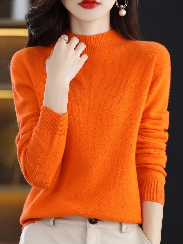 Women's Merino Wool Mock Neck Sweater, Long Sleeve