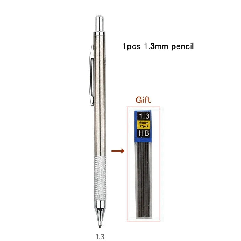 Full Metal Mechanical Pencil Set 0.3 0.5 0.7 0.9 1.3 2.0mm HB Automatic Pencil With Leads,for Art Drawing Writing Sketchin