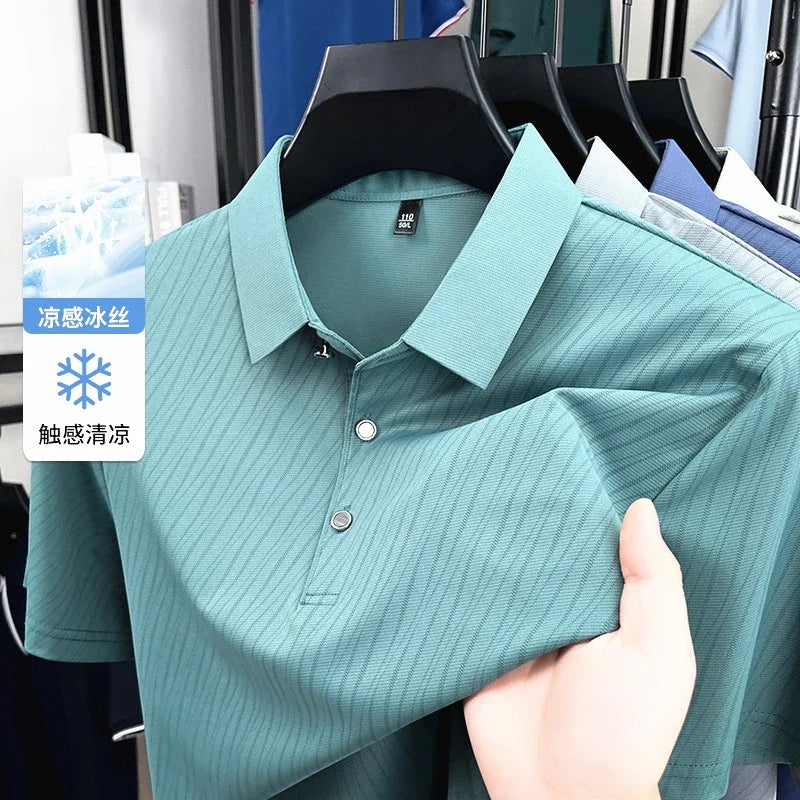 Men's Striped Polo Shirt - Quick-Dry Turn Collar, Moisture-Wicking