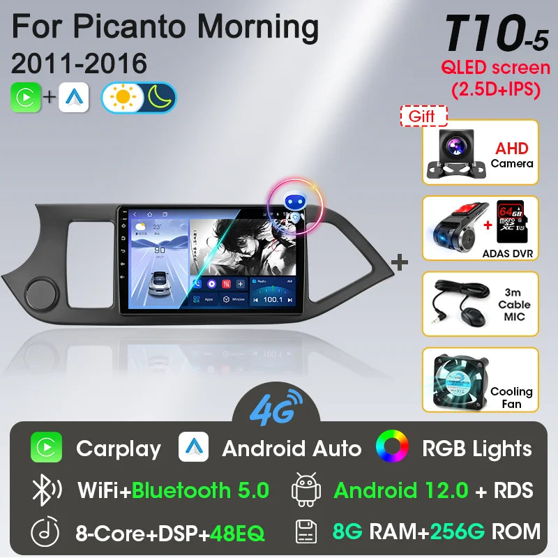 2-DIN Android Car Stereo for Kia Picanto / Morning (2011–2016) — CarPlay, Android Auto, GPS Navigation