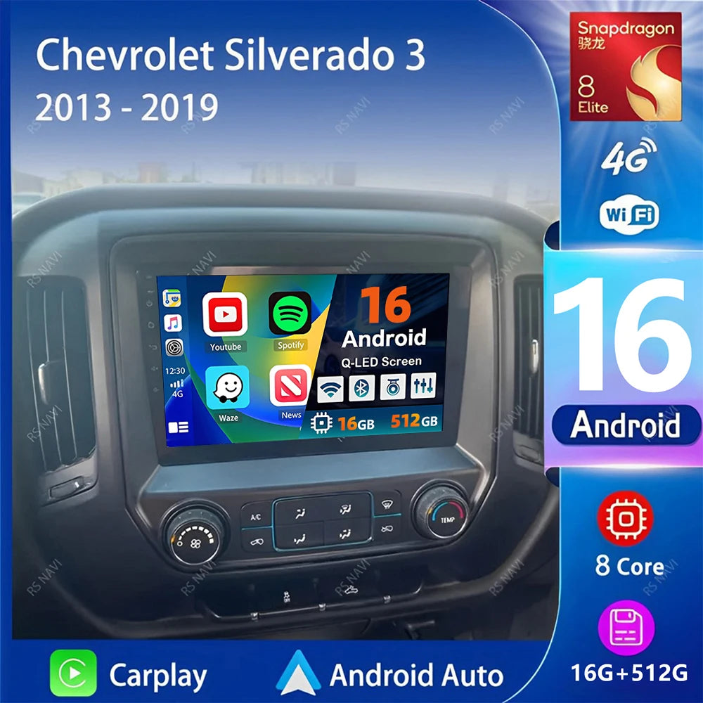Android 16 Carplay Auto Car Radio Multimedia For Chevrolet Silverado 3 GMTK2 2014 2015 2016 2017 2018 Autoradio Stereo Head Unit