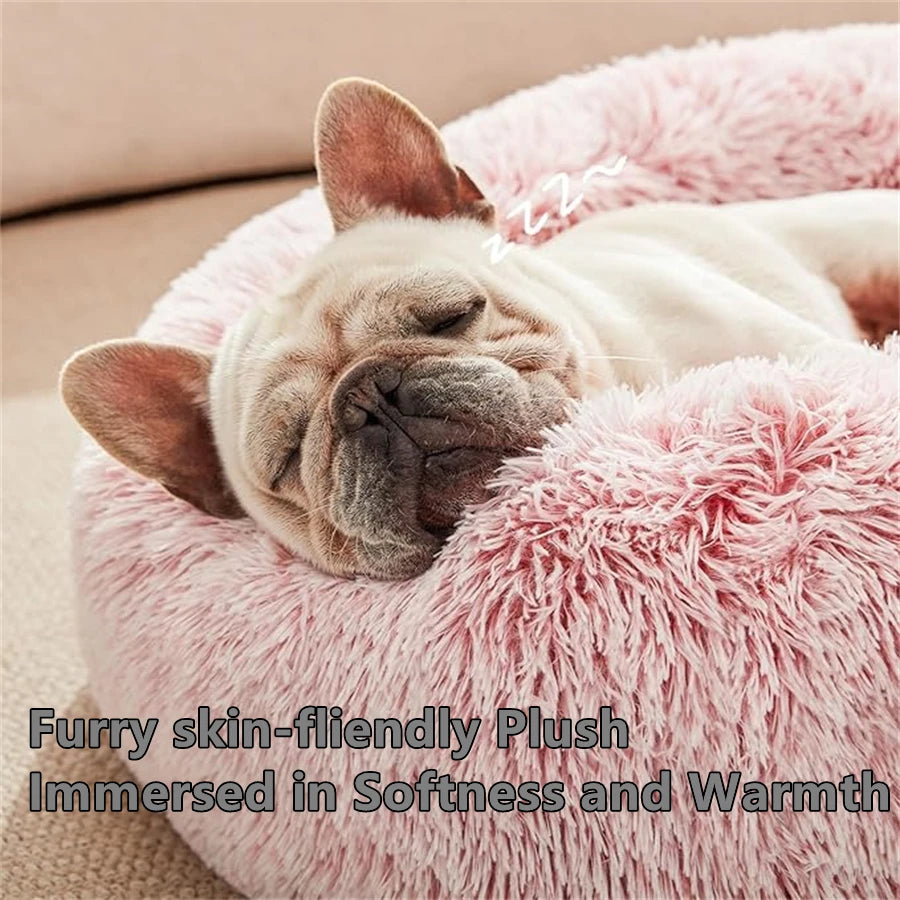 Plush Faux Fur Donut Pet Bed - Round Washable Cat & Dog Pad - photo 2