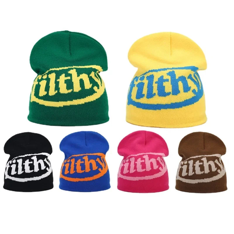 Y2K Letter Knit Beanie, Warm Ski Hat