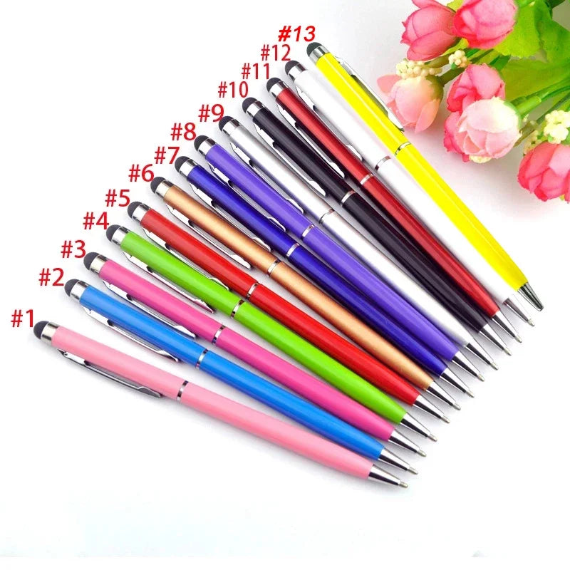 20-200 Pens Each Pack Mini Metal 2-in-1 Stylus Universal Ballpoint Pen Custom Logo Text Engraving Office School Advertising Pen