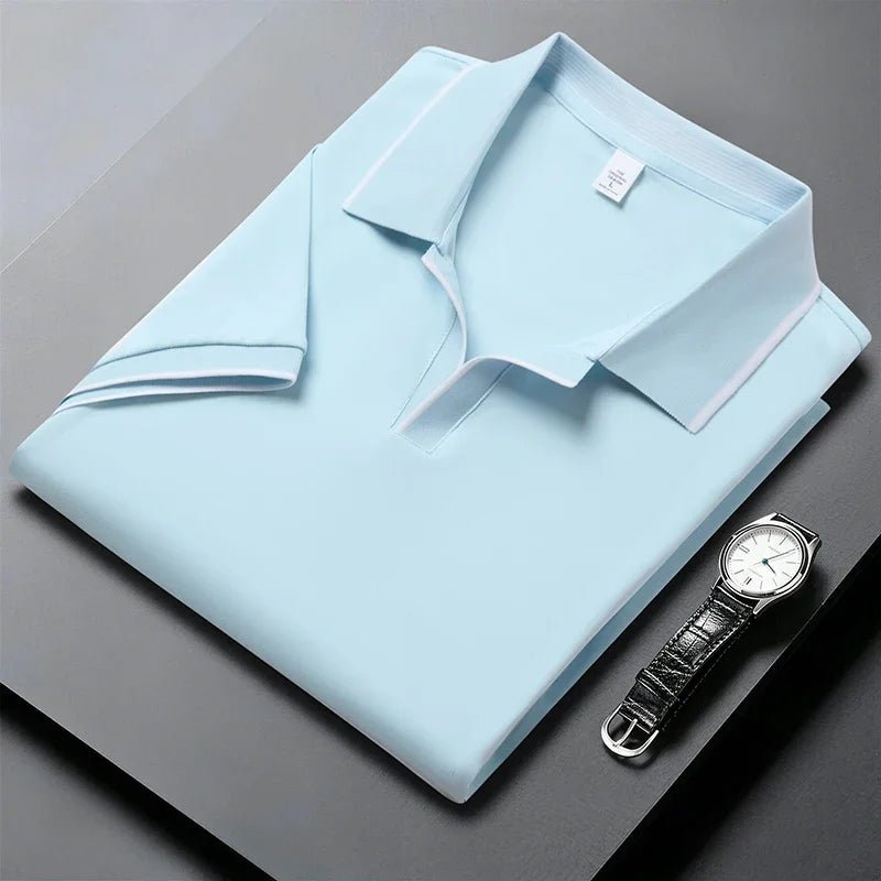 Men's Open-Neck Polo Tee - Silky Cooling Fabric, Breathable Slim