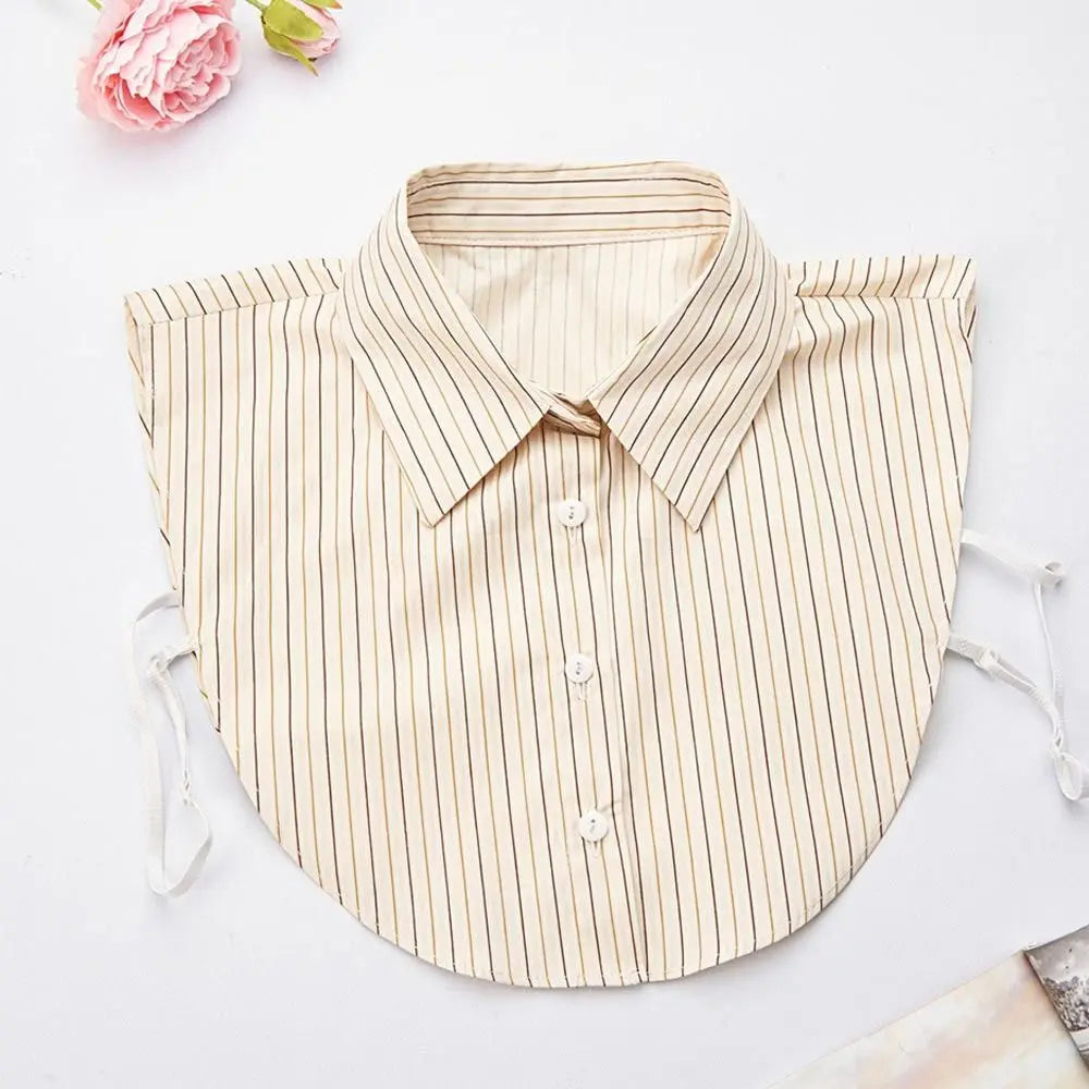 Fashion Cotton Stripes Fake Collar Vintage Classic Front Tie Casual Detachable False Blouse Collar for Women