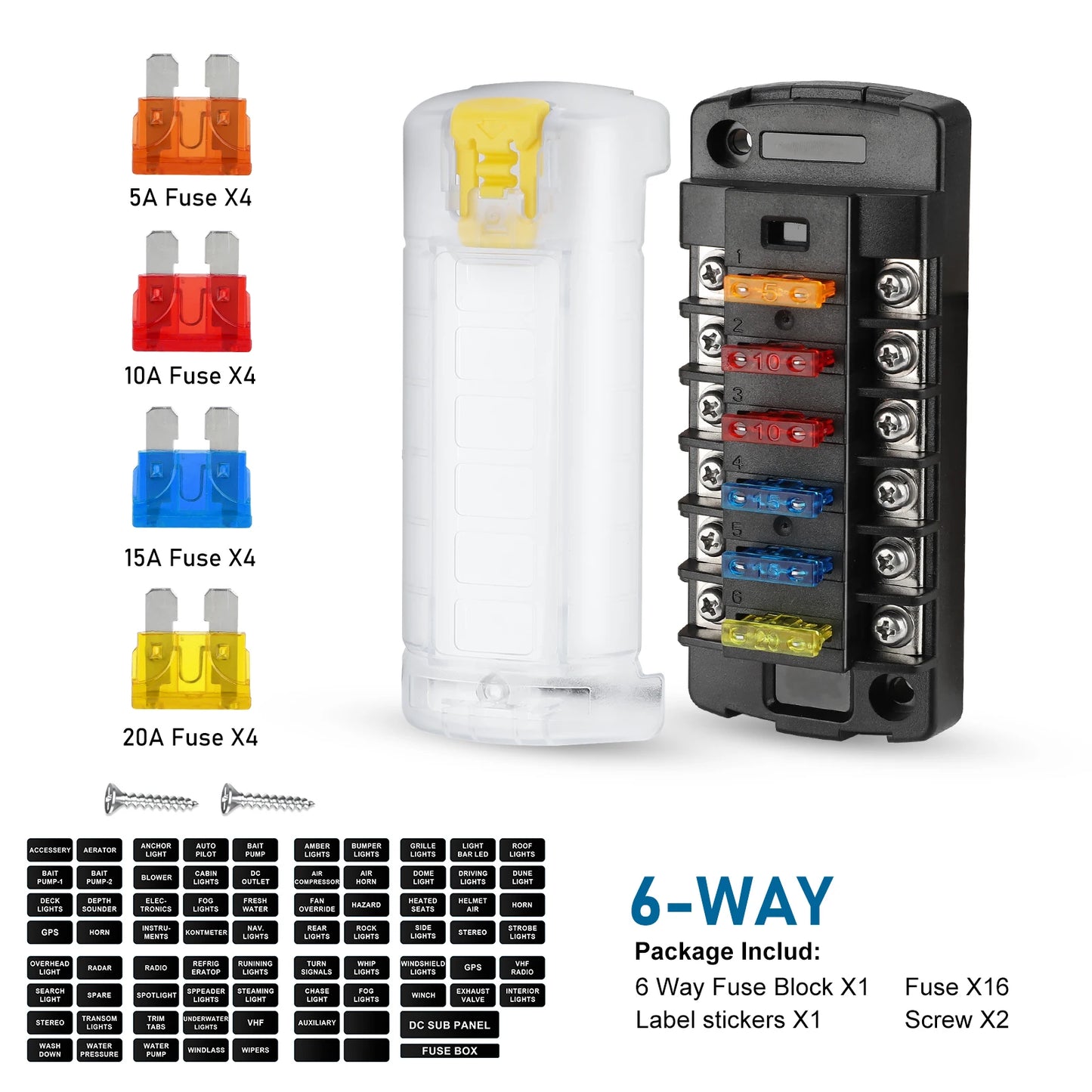 6/12 Way Car Boat Blade Fuse Box Block Holder LED Indicator 12V 32V Auto Marine Waterproof Power Distribution Panel Board
