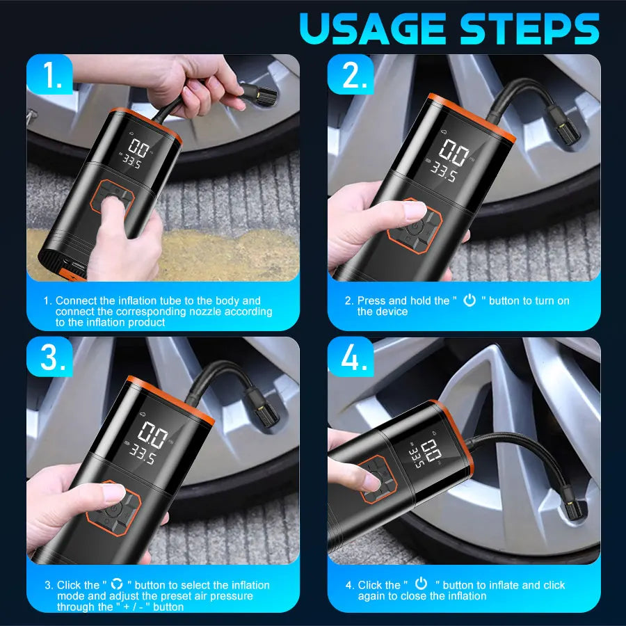 BELIBUY Portable Air Compressor 150 PSI Car Tyre Inflator Dual-Cylinder Design for All Vehicles Outdoor Tyre Emergency Use