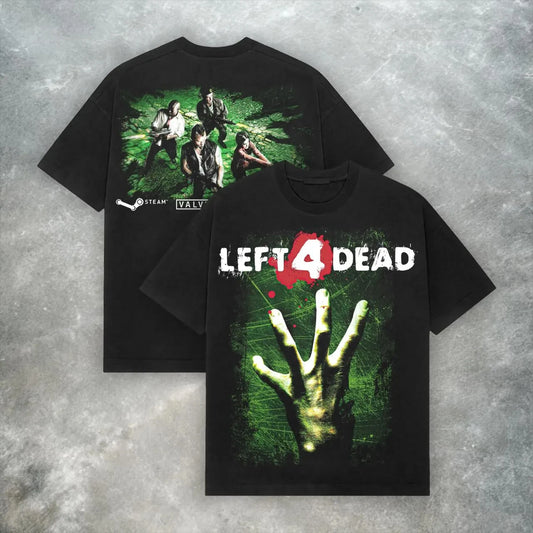 Left 4 Dead Valve Tee  Retro Y2K Zombie Shooter Video Game T-Shirt Summer Men's and Women's Loose and Breathable T-shirt Top