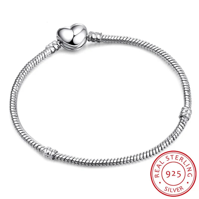 925 Sterling Silver Zircon Charm Bracelet – Snake Chain Bangle for Women | 5 Styles, 16–23cm