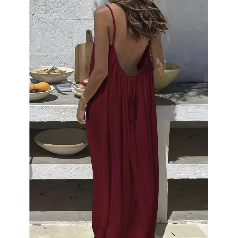 Women's Strapless Backless Maxi Lounge Dress — Loose Comfy Sleep Dress