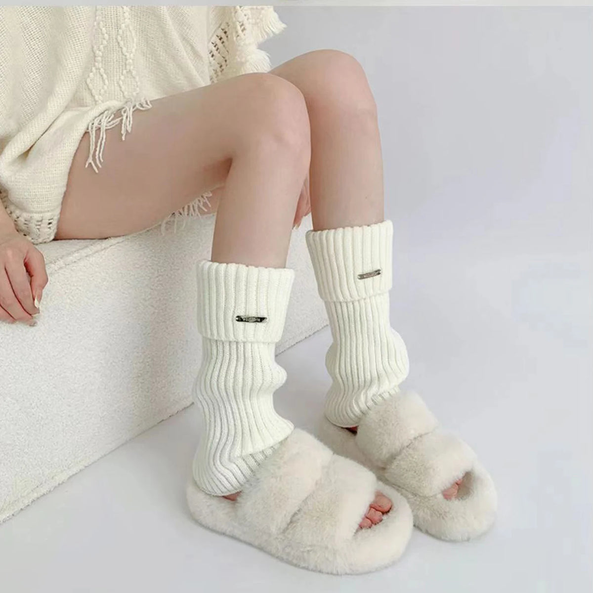 Women's Fluffy Knit Leg Warmers and Arm Warmers