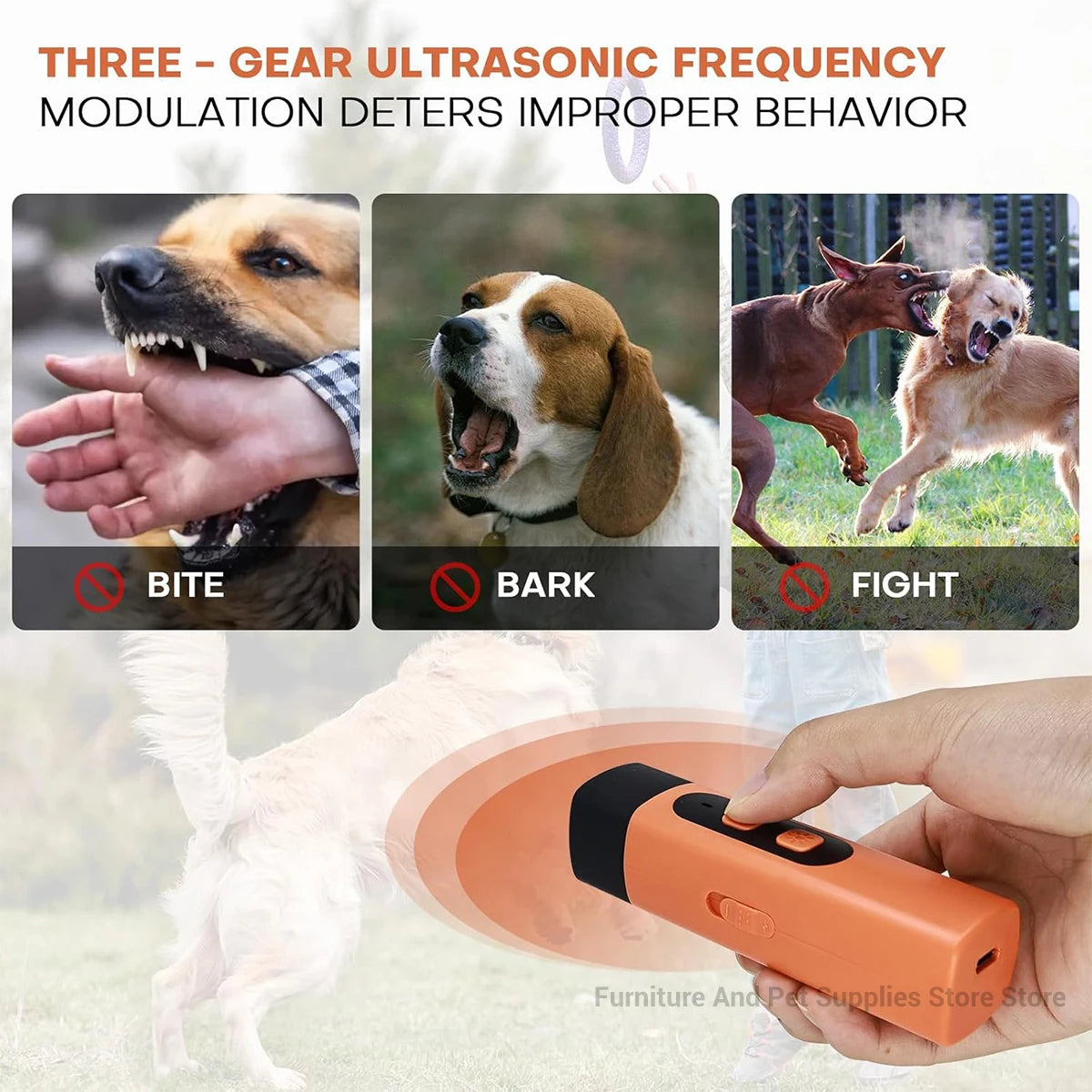 Rechargeable Ultrasonic Dog Repeller & Anti-Bark Deterrent – Dog Training Device with LED Flashlight | Orange