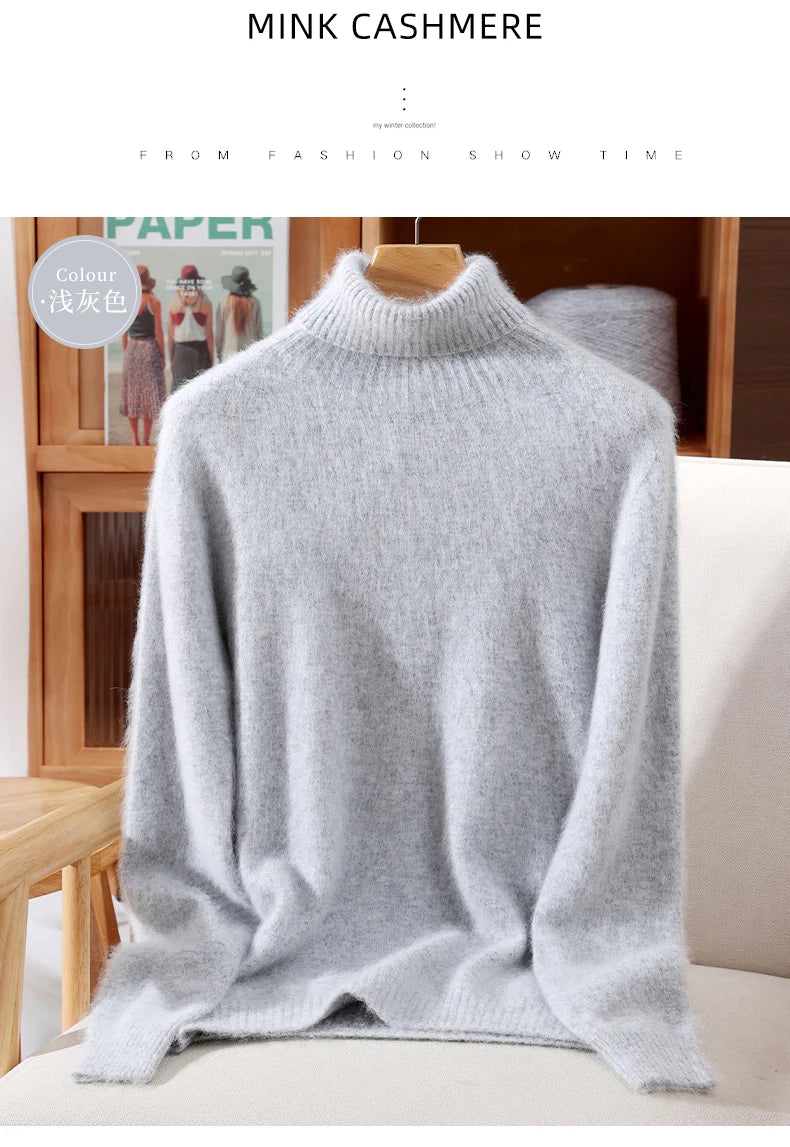 Women's High Collar Knit Sweater, Thick Pullover