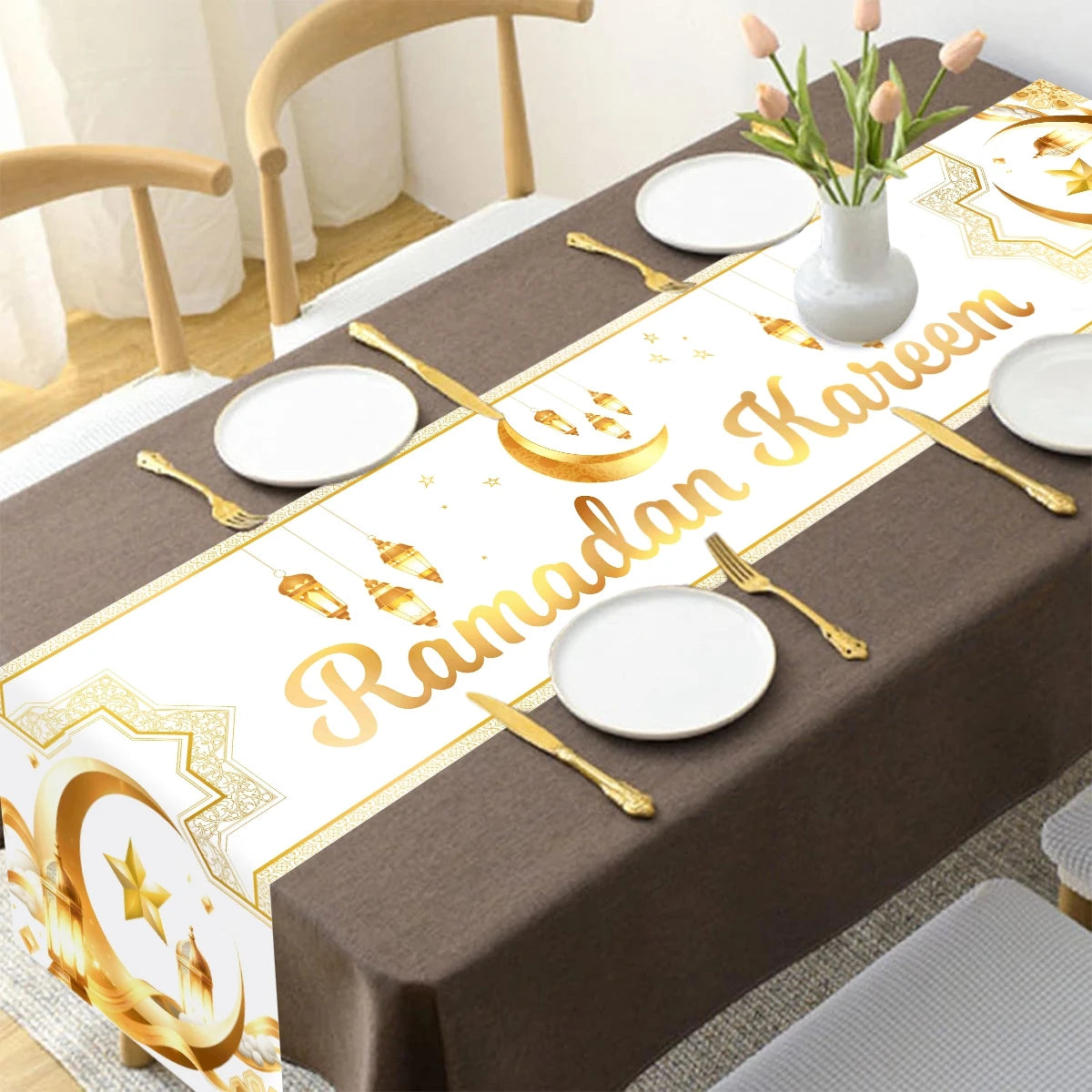 Eid Mubarak Table Runner Ramadan Tablecloths Ramadan Kareem Decoration for Home 2026 Islamic Muslim Party Eid Al Adha Gifts