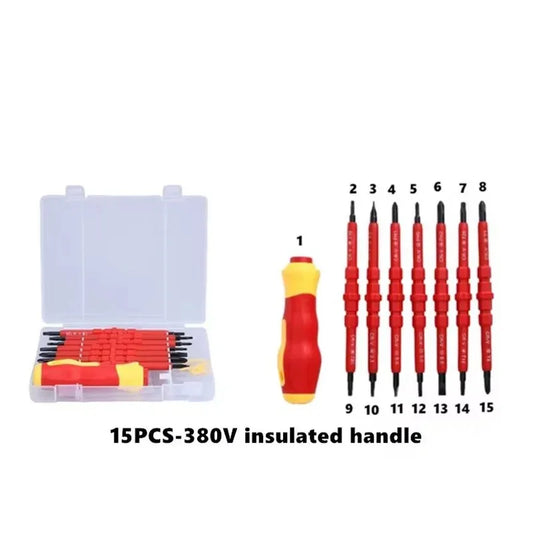 15Pcs 1000V Insulated Screwdrivers Set Electrician Repair Tools Magnetic Slotted Phillips Torx Bits Kit