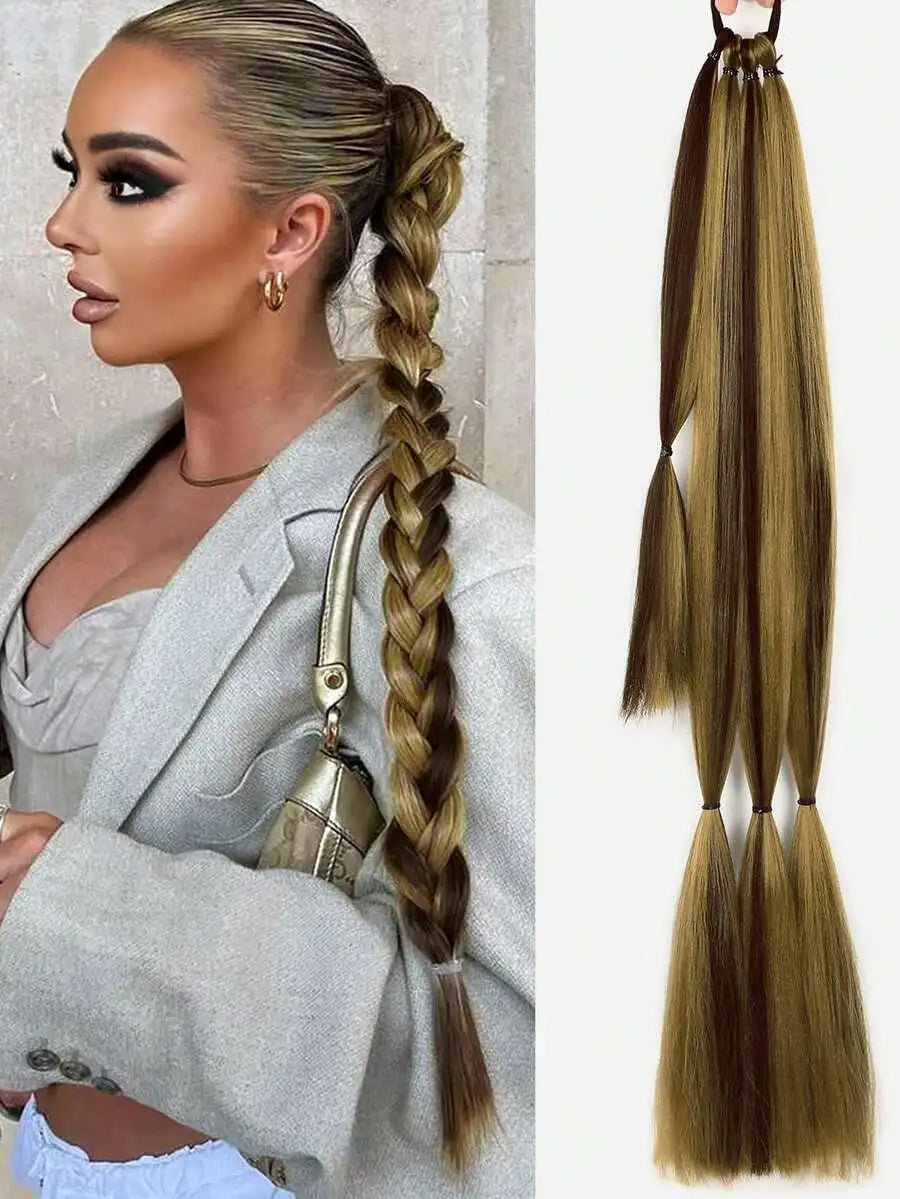 Long Braided Ponytail Hair Extensions With Hair Tie, Straight Wrap-Around Synthetic Hair, Natural Soft