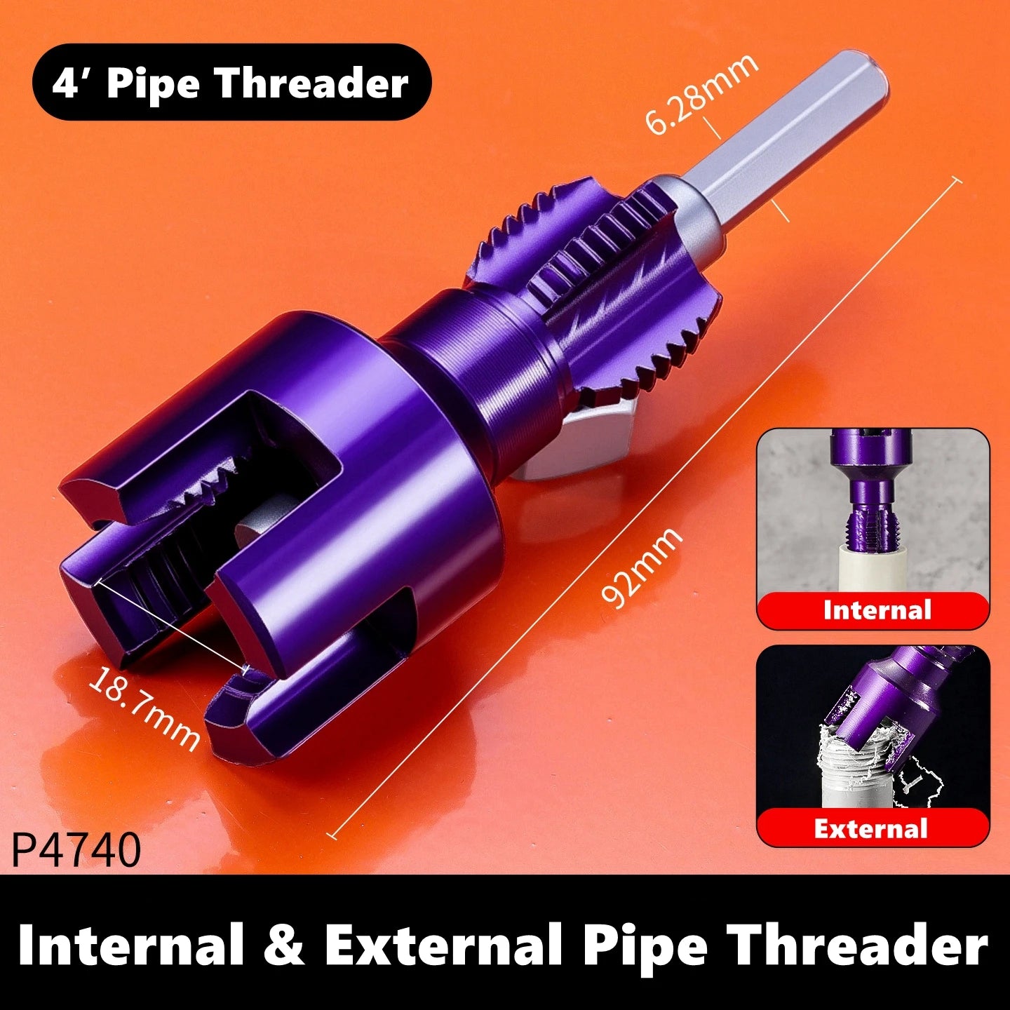 Pipe Threading Tool with Taps and Dies — Hex Shank Internal and External Thread Cutter