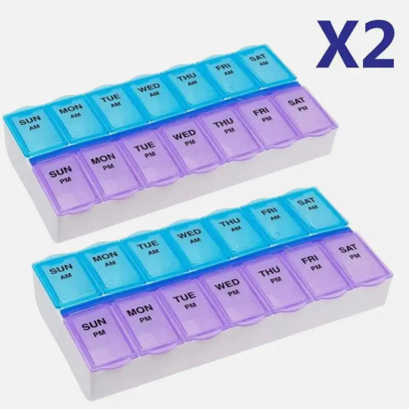 2PCS Weekly Pill Organizer - 14 Grids for Vitamins & Medicine