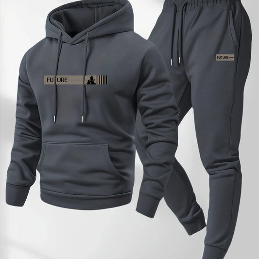 Men's Hooded Sweatshirt & Jogger Pants Set - Two-Piece Casual Tracksuit