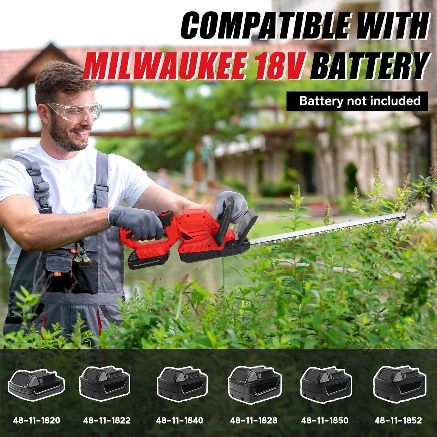 Brushless Cordless Hedge Trimmer 3000RPM – Compatible with Milwaukee 18V Battery (Battery Not Included)