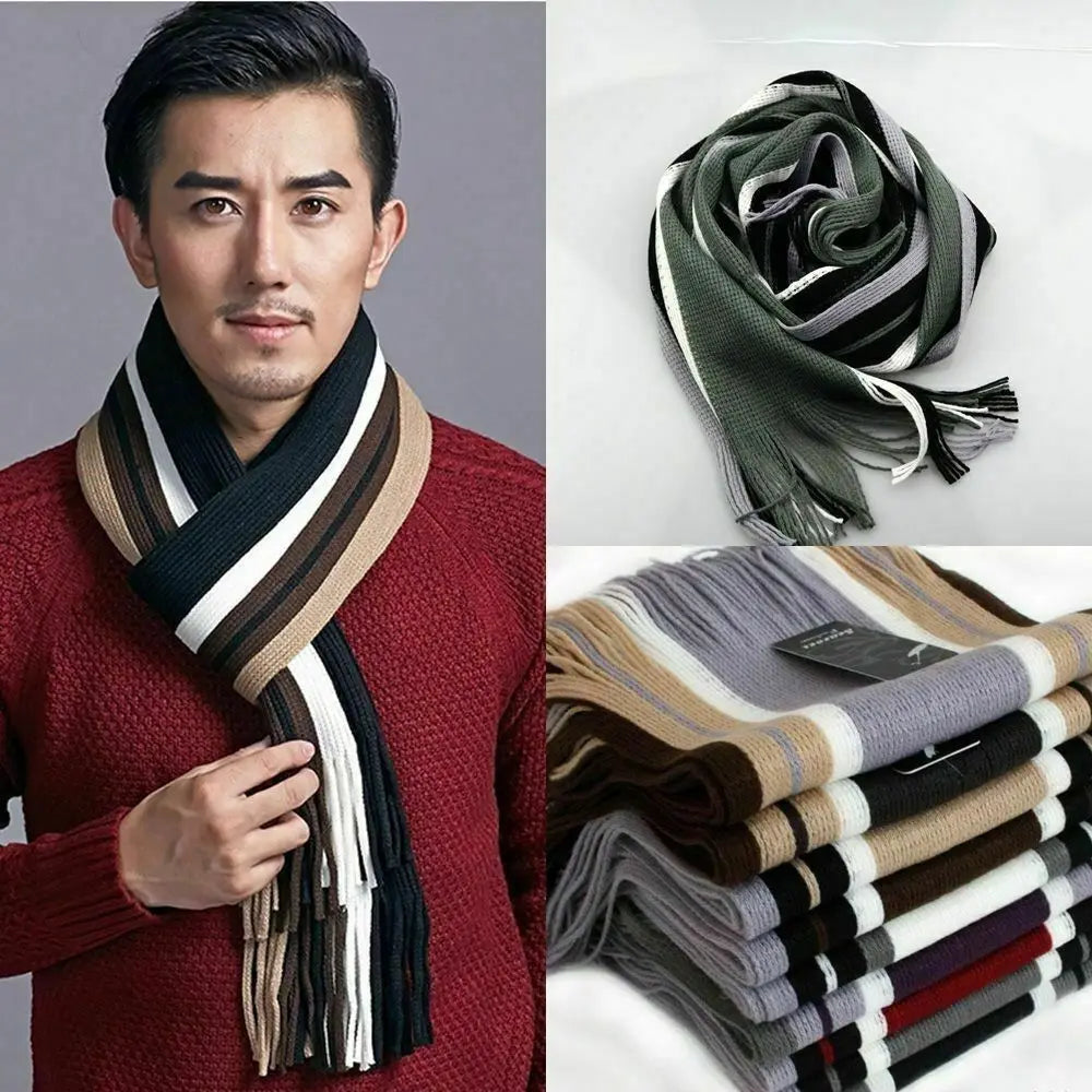 Men's Striped Winter Scarf with Tassels - Long Cashmere-Feel Wrap - photo 6