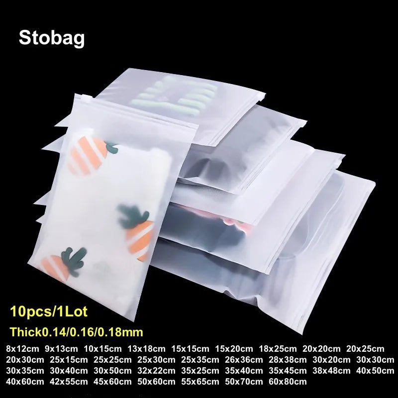StoBag 10pcs Frosted Matte Zipper Bags Clothes Packaging Pouch Plastic Sealed Shirts Storage Shipping Reusable Organizer Pocket