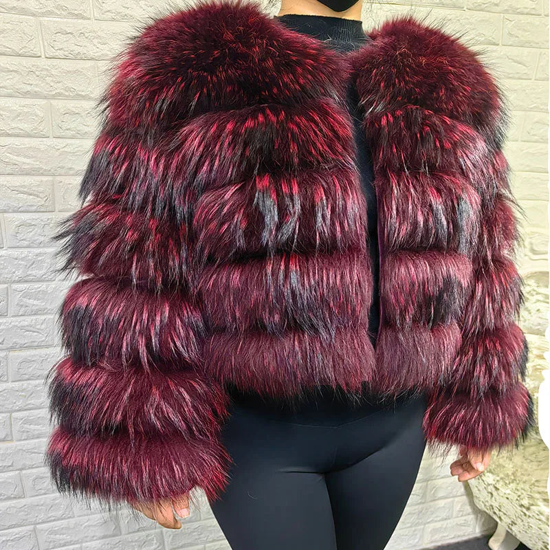 Women's Fox Fur Coat with Detachable Sleeves