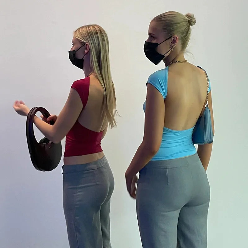 Short Sleeve Backless Tops Women Multi Ways Wear 2026 Skinny Basic Summer Slim Cropped Cut Out Sexy T Shirt Crop Top