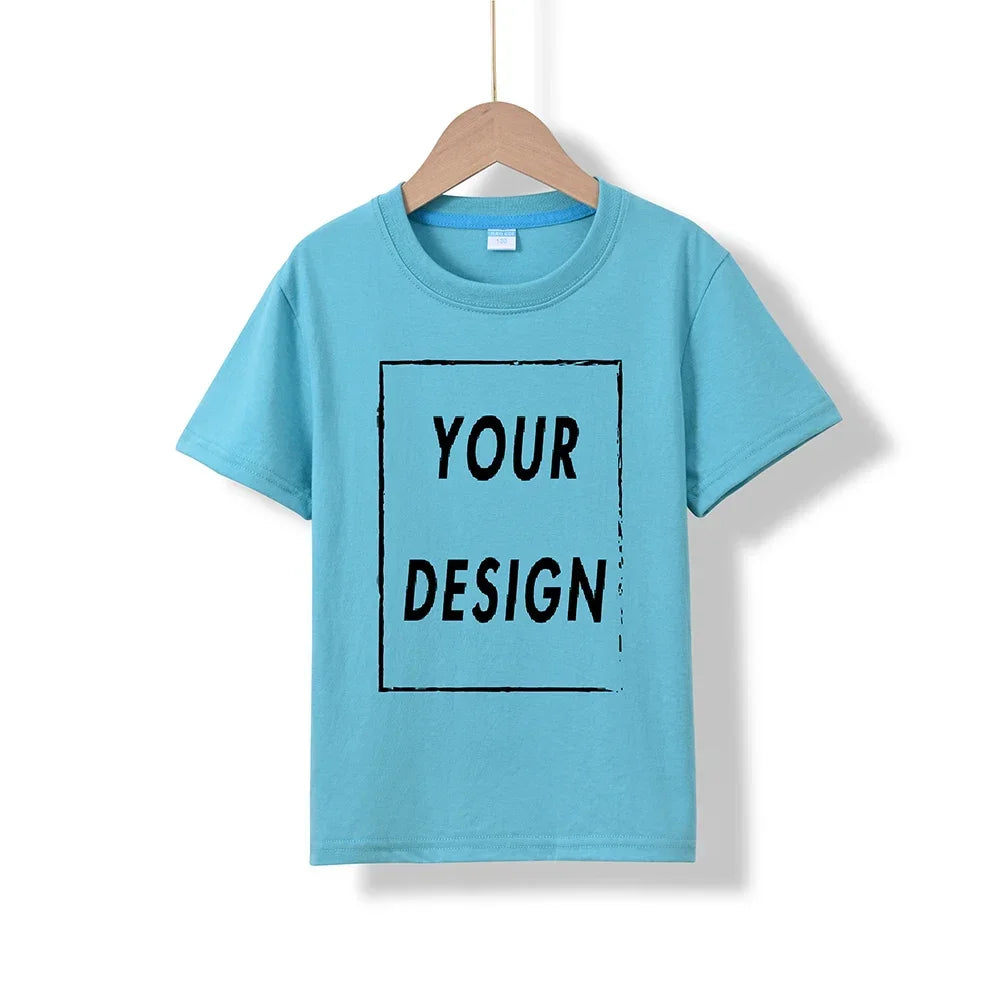2025 Free Customized Front and Rear Logo Children's Cotton T-shirt, the Best Gift for Boys and Girls