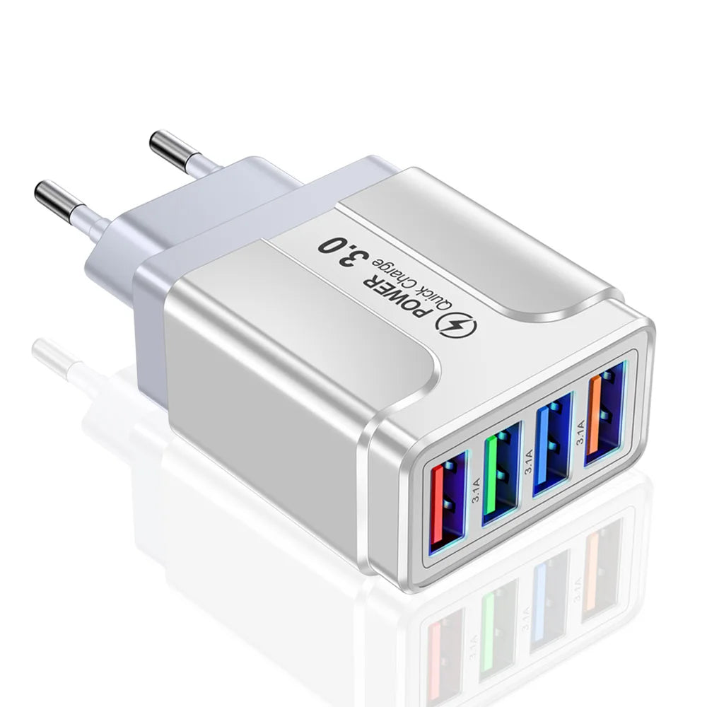 4-Port Quick Charge 3.0 Wall Charger for Mobile Devices