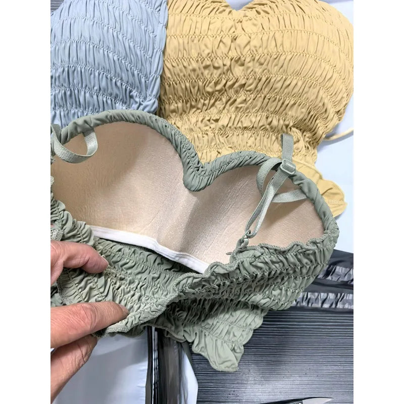 Women's pleated cami crop top with built-in bra — view 5 of 20
