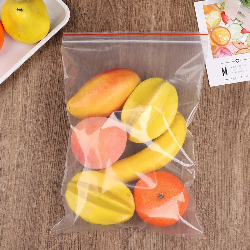 100PCS Clear Zip Lock Bags 10×15cm – Food-Safe Reusable Storage with Red Seal Strip | Waterproof
