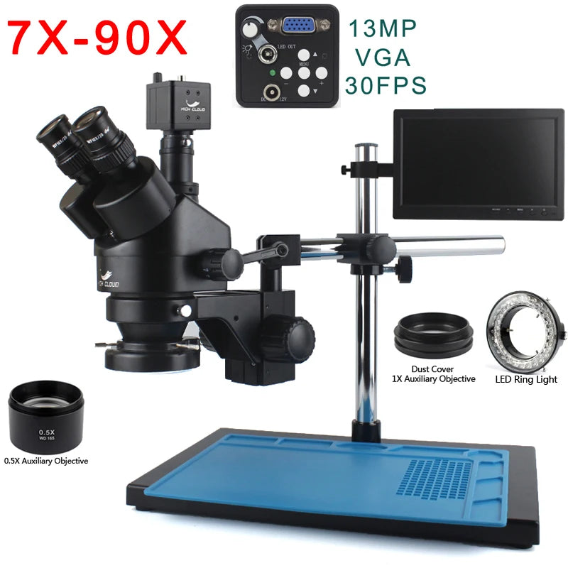 Trinocular Stereo Microscope — 3.5X–90X, 48MP 4K HDMI Camera