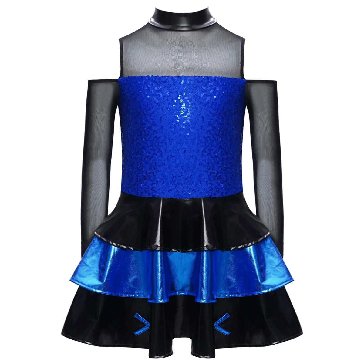 Girls cold-shoulder sequin tiered jazz dress