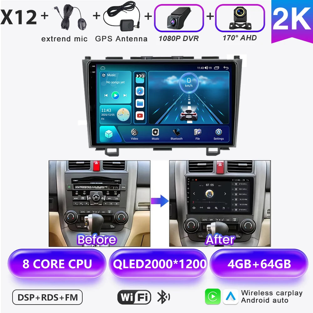 Carplay Car Radio For Honda CR-V 3 RE CRV 2007-2011 Android 16 Multimedia Video Player 2 Din Navigation GPS DVD Head Unit 8Core