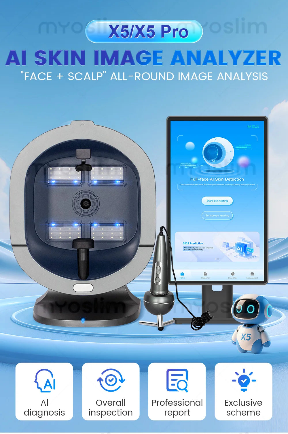 21.5 Inch 3D Facial Skin Analyzer Machine AI 8 Light Spectrum Skin Care Scanner for Business Hair Analysis Beauty Care