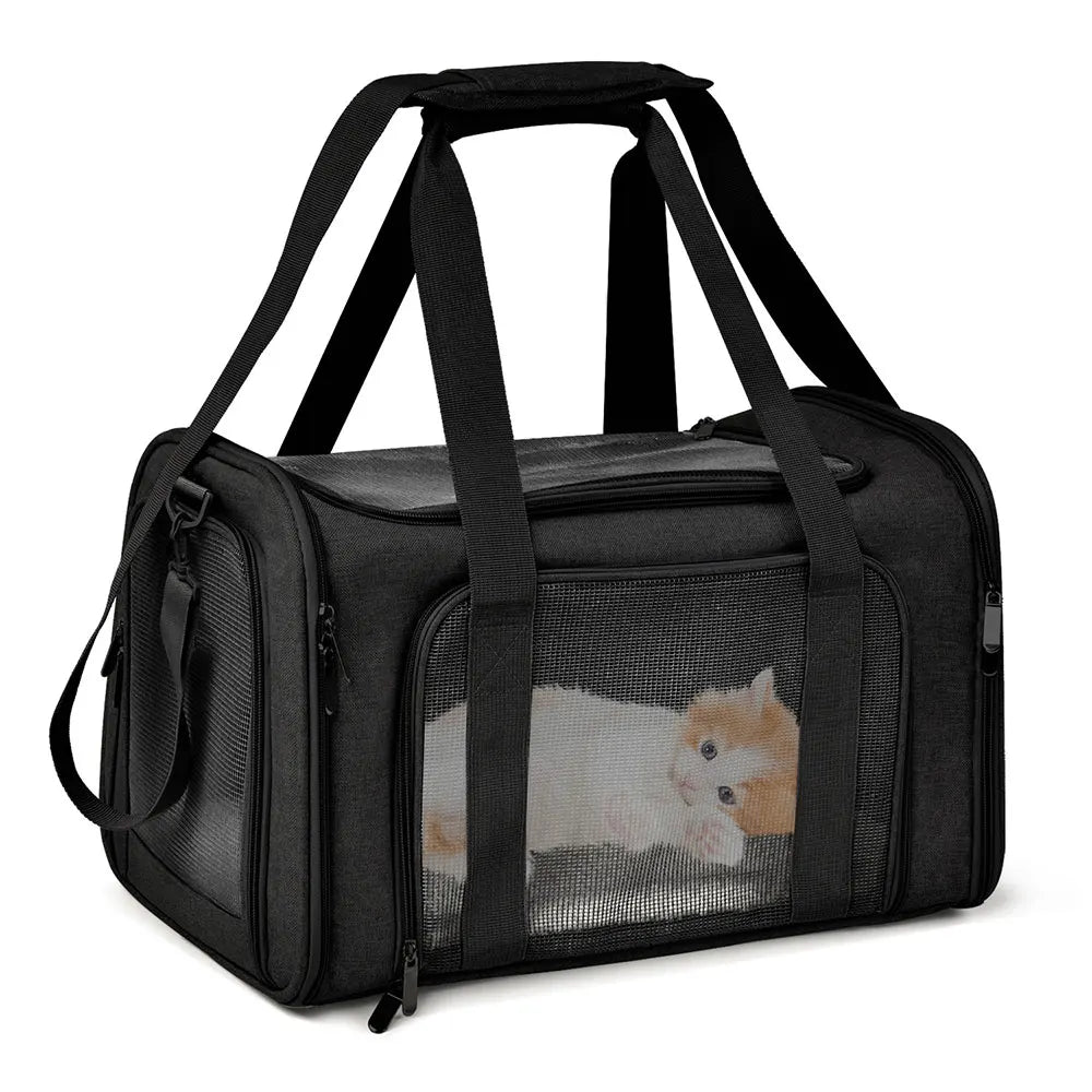 Soft-Side Dog Carrier Bag & Backpack – Airline Approved Pet Travel Bag for Small Dogs & Cats | M & L (Black, Gray)