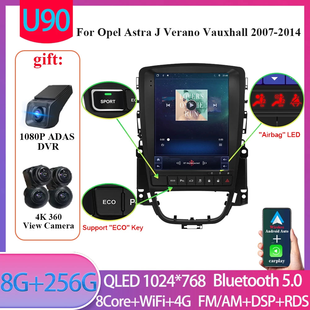 9.7" Android Car Stereo for Opel Astra J & Verano, Vauxhall (2007–2014) — CarPlay, GPS, 4G, Bluetooth
