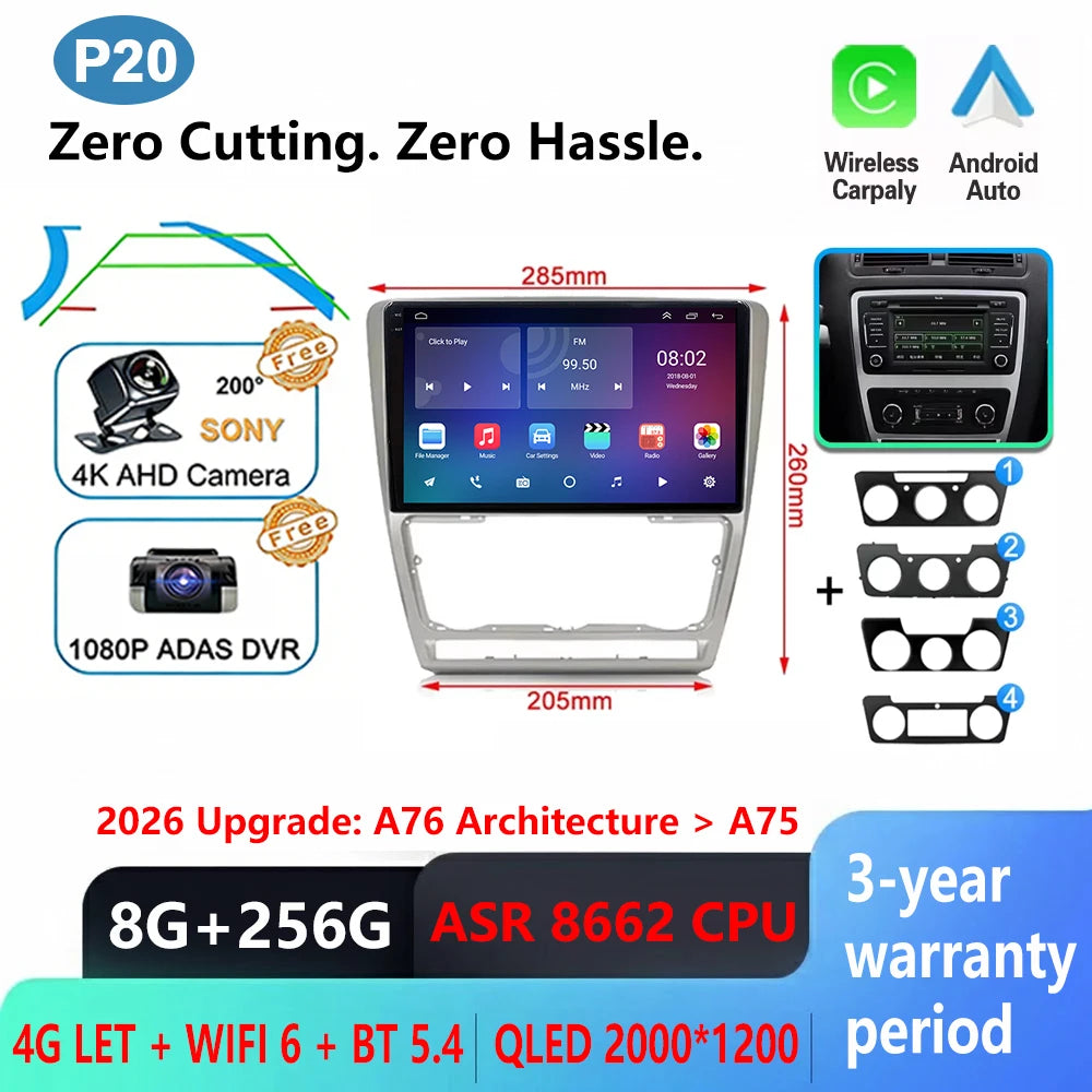 Car Stereo with Apple CarPlay & Android Auto, Compatible with Skoda Octavia 2 A5