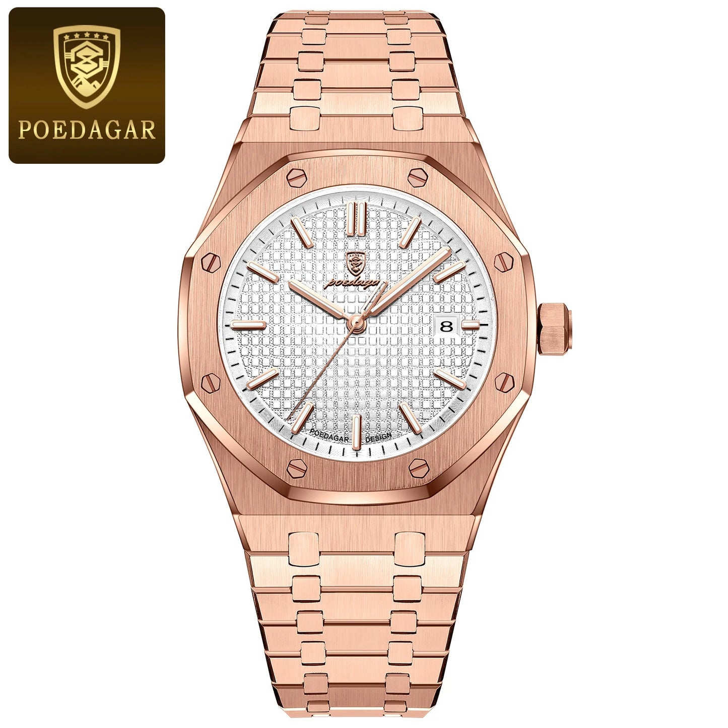 POEDAGAR Men's Quartz Watch — Stainless Steel, Luminous Dial