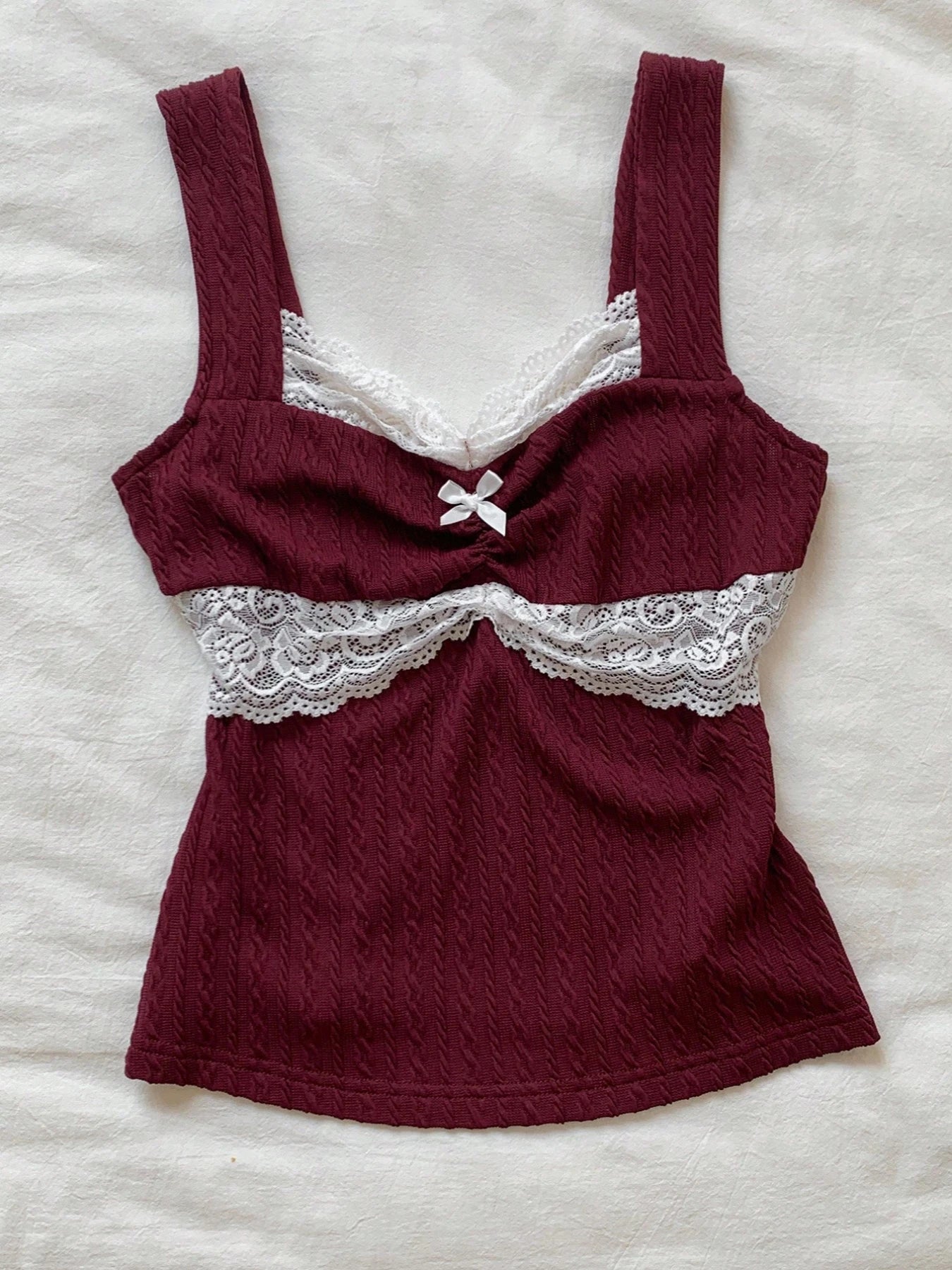 Women's Lace Bow Tank Top — Y2K Splice Sleeveless Cami