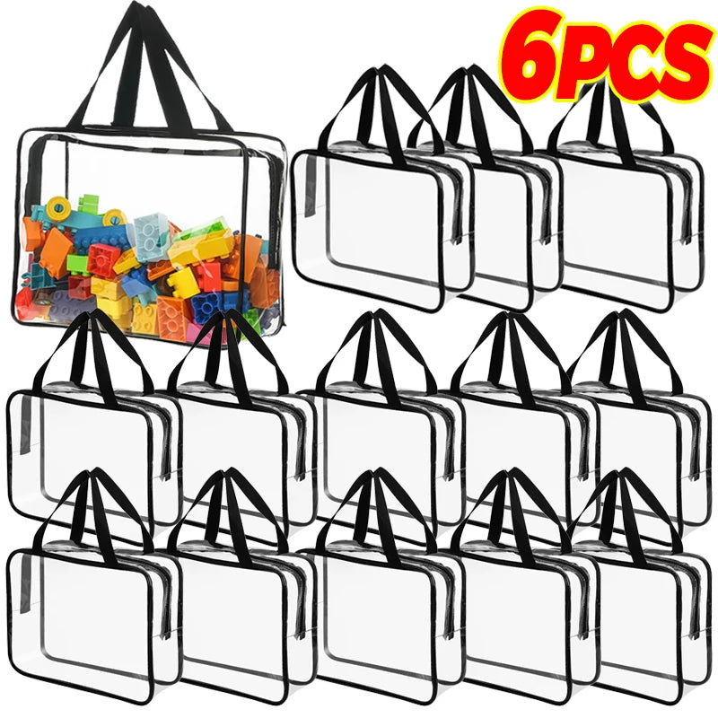 6/1x Large Toys Storage Bag Reusable Clear PVC Bags For Books Building Blocks Organizer Portable Travel Waterproof Container Bag
