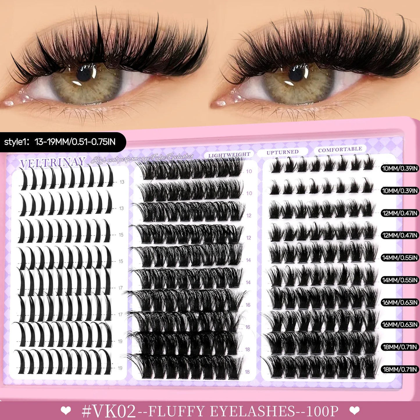 VELTRINAY Fluffy Lash Clusters Manga Lashes Spikes Lashes Mixed Lash Tray Natural Faux Mink Lashes Eyelashes Extension Makeup